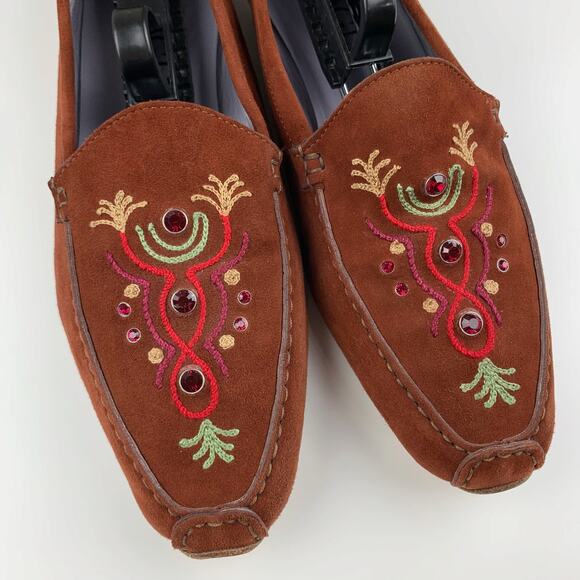 Bruno Magli Sport Flats Brown Suede Jeweled Embroidered Women's 9 - Picture 3 of 10